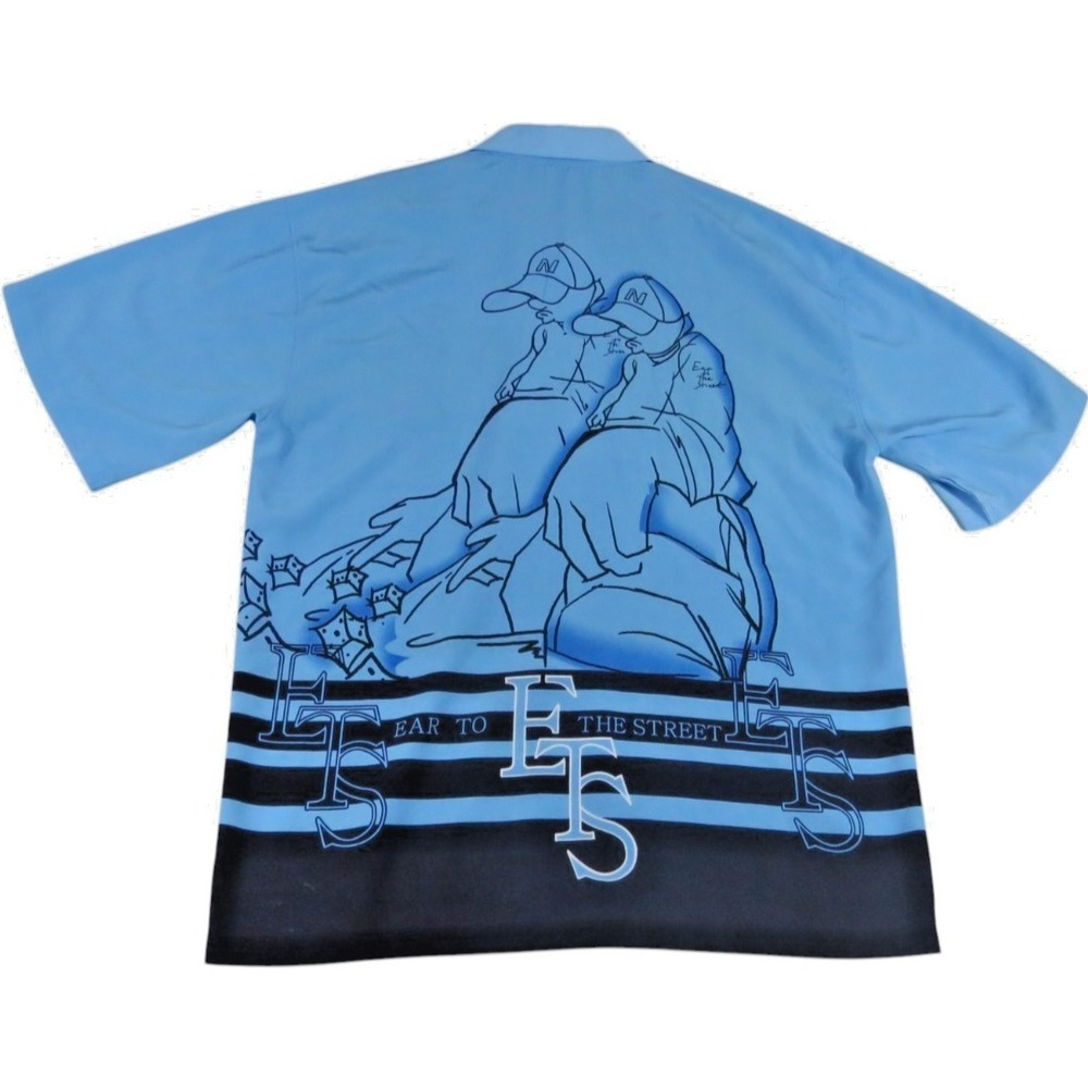 X Prime Elvis Presley Bowling Shirt Men 2XL Blue Striped Short Sleeve Graphic Up